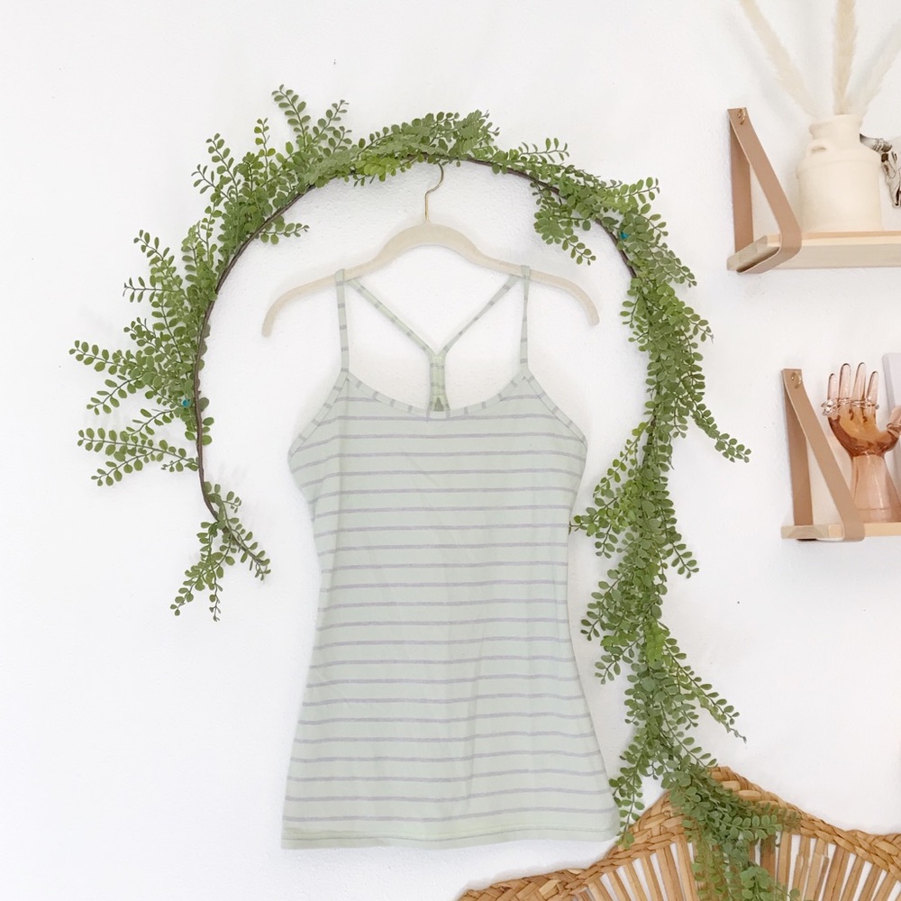 LuLuLemon Yellow and Grey Striped Power Y Tank Top